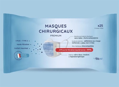 Masques Chirurgicaux Premium 100 % Fabrication Française - Paquet de 25 masques