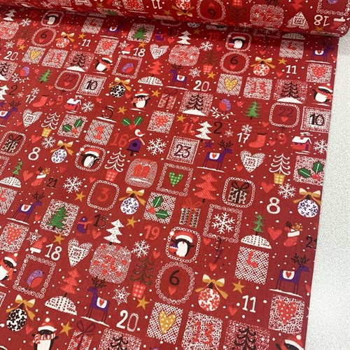 Tissu Coton Popeline - Féerie de Noël Rouge