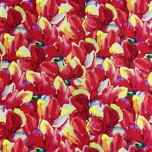 Tissu Jersey Coton - Impression Numérique Fleurs Rouges